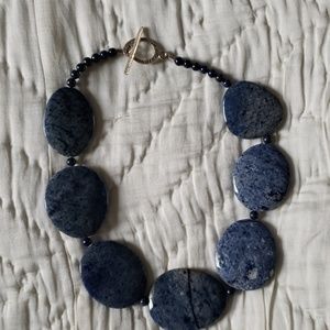 Natural blue stone necklace with silver tago